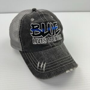 Blue Lives Matter Hat Police Support Distressed Trucker Cap Mesh Snapback